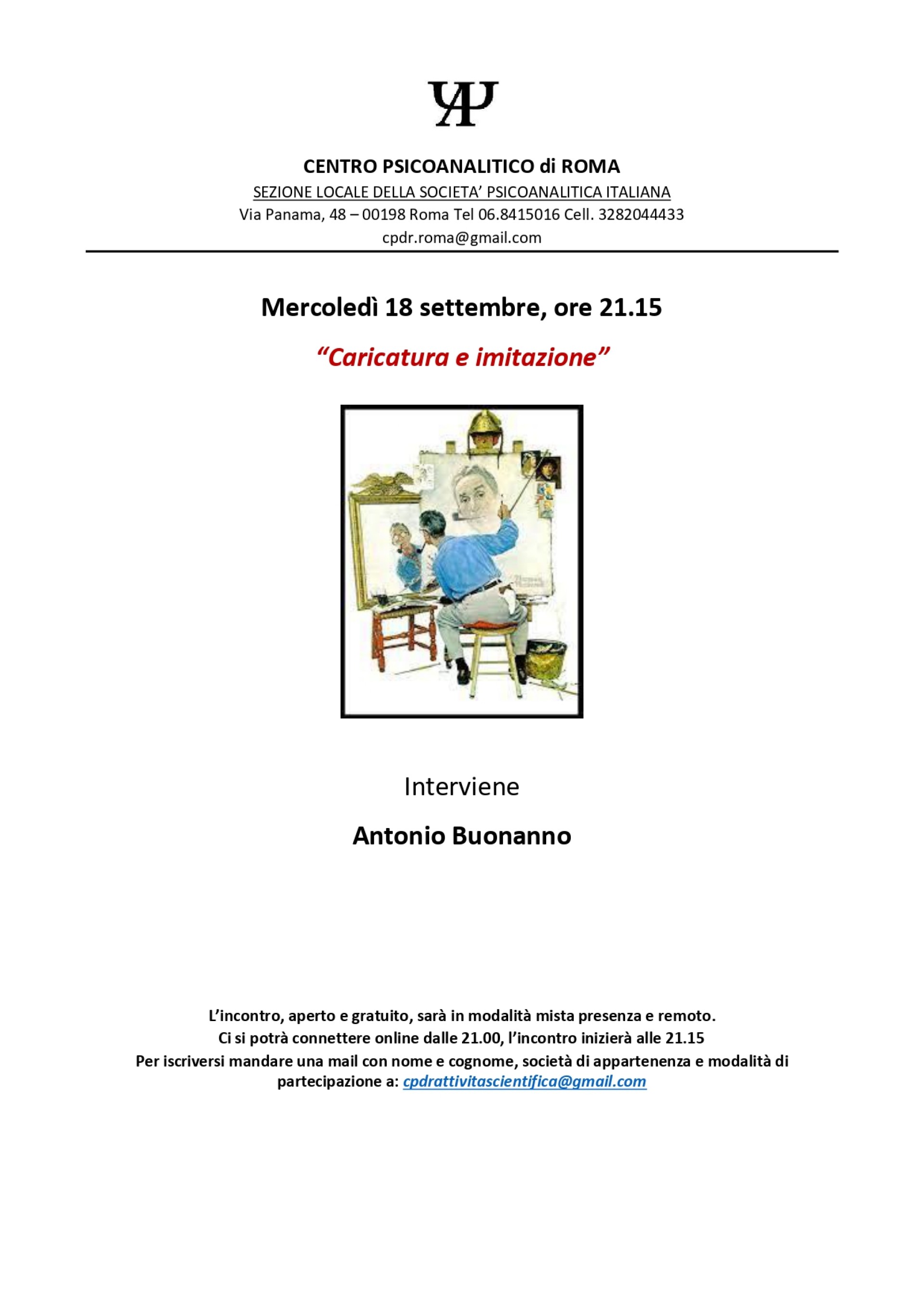 Mercoledì 18 settembre, ore 21.15 -  “Caricatura e imitazione” con Antonio Buonanno